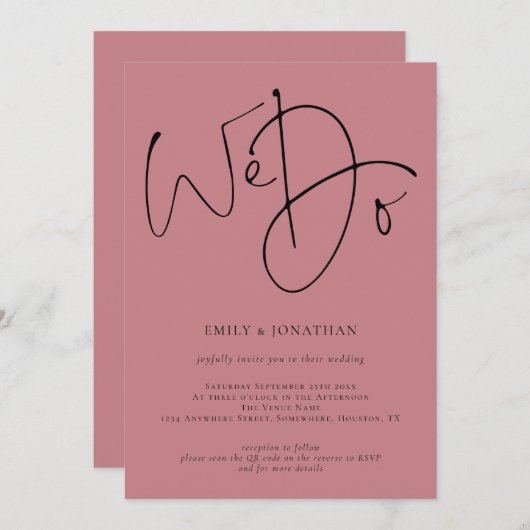 Invitation Script moderne Nous faisons Dusty Rose QR Code Mar (Devant / Derrière)
