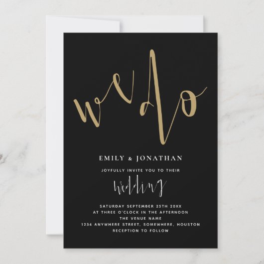 Invitation Script moderne Nous faisons Mariage Black Gold (Devant)