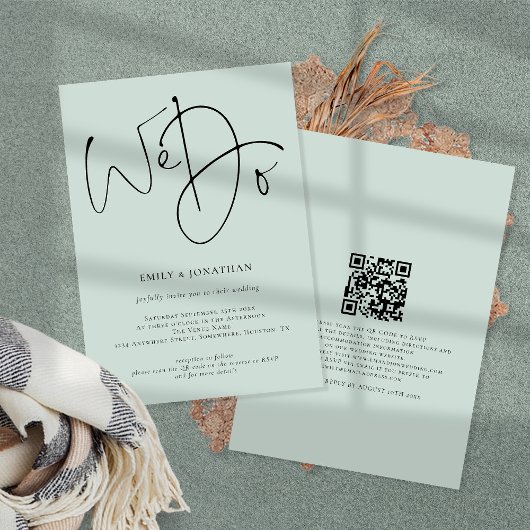 Invitation Script moderne Nous faisons Mint QR Code Mariage