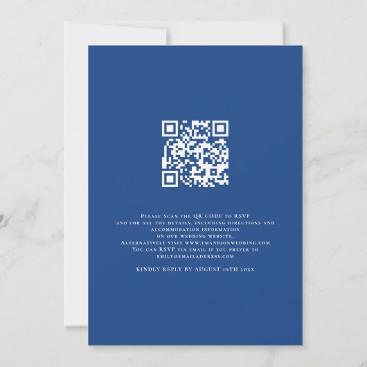 Invitation Script moderne Nous faisons QR Code Mariage Bleu (Dos)