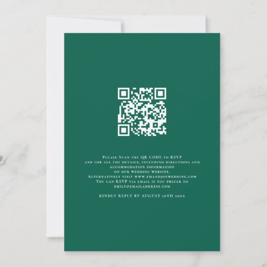 Invitation Script moderne Nous faisons QR Code Mariage Emeral (Dos)