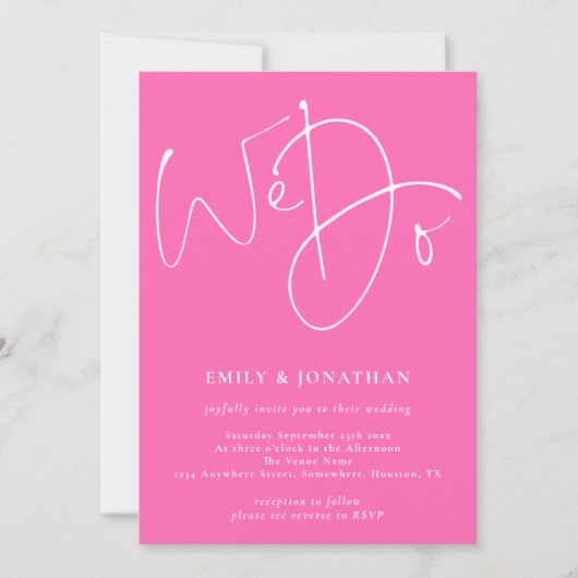 Invitation Script moderne Nous faisons QR Code Mariage rose c (Devant)