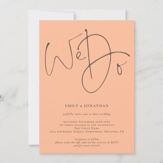 Invitation Script moderne Nous faisons QR Code Peach Mariage (Devant)