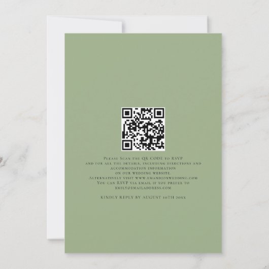 Invitation Script moderne Nous faisons Sage Green QR Code Mar (Dos)