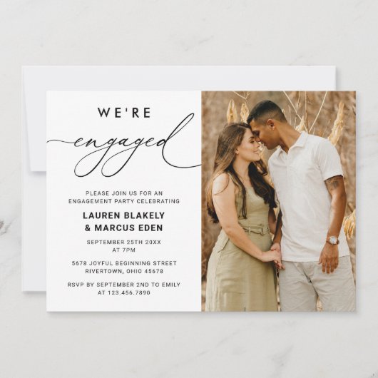 Invitation Script moderne Nous sommes engagés Photo Engagemen (Devant)