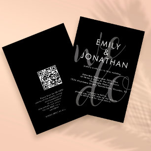 Invitation Script moderne Nous superposons QR Code Mariage No