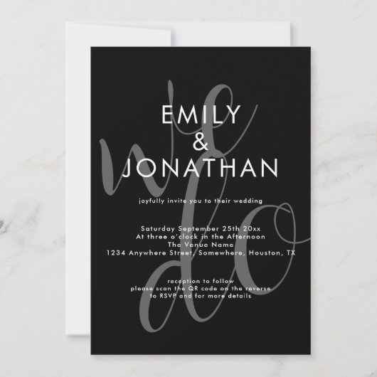 Invitation Script moderne Nous superposons QR Code Mariage No (Devant)