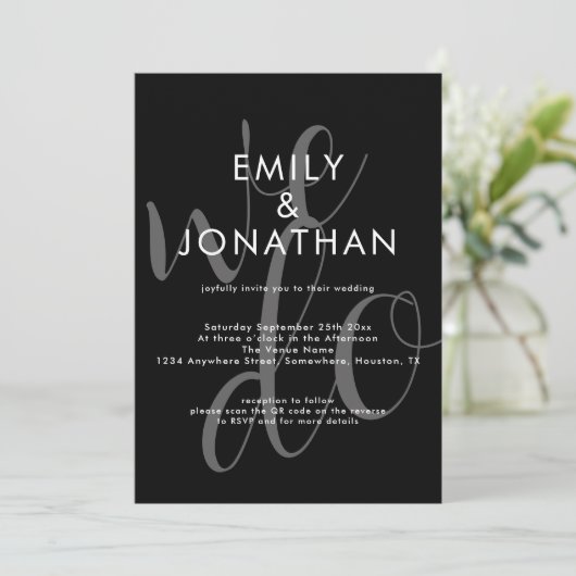 Invitation Script moderne Nous superposons QR Code Mariage No (Debout devant)