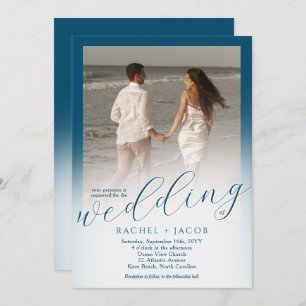 Invitation Script moderne Ocean Blue Ombre Mariage photo