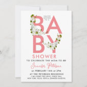 Invitation Script moderne Pastel Baby shower rose Floral (Devant)