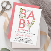 Invitation Script moderne Pastel Baby shower rose Floral
