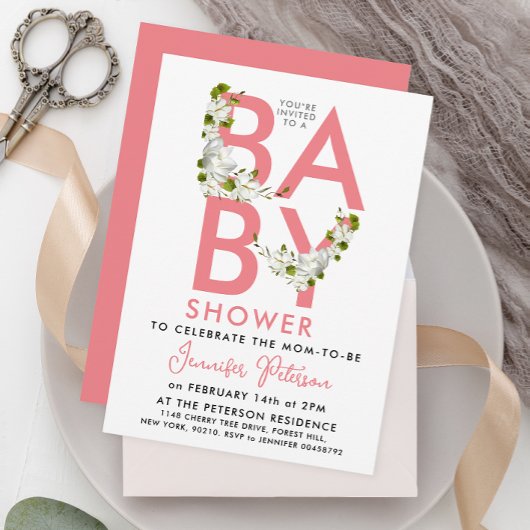 Invitation Script moderne Pastel Baby shower rose Floral