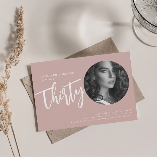Invitation Script moderne Photo 30e anniversaire fête Dusty r