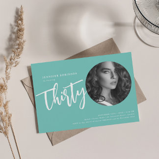 Invitation Script moderne Photo 30e fête d'anniversaire Turqu