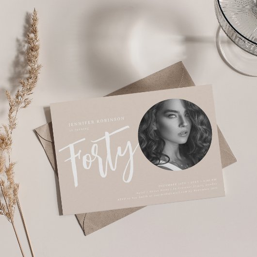 Invitation Script moderne Photo 40e anniversaire Champagne