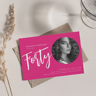 Invitation Script moderne photo 40e anniversaire fête Hot ros