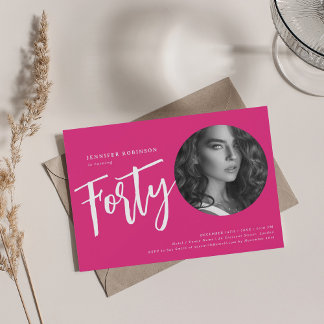 Invitation Script moderne photo 40e anniversaire fête Hot ros