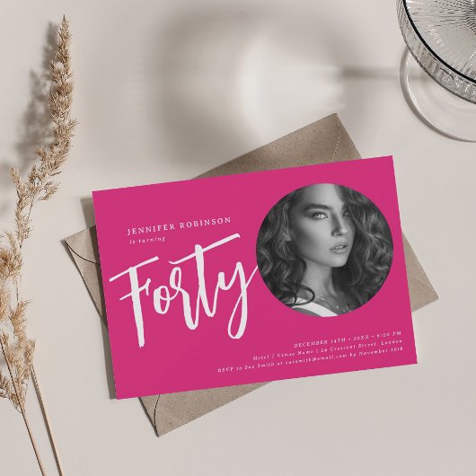 Invitation Script moderne photo 40e anniversaire fête Hot ros