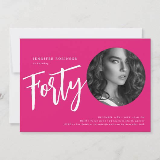 Invitation Script moderne photo 40e anniversaire fête Hot ros (Devant)