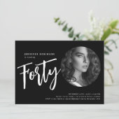 Invitation Script moderne photo 40e anniversaire fête Noir (Debout devant)