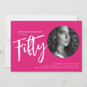 Invitation Script moderne Photo 50e anniversaire fête Hot ros (Devant)