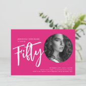 Invitation Script moderne Photo 50e anniversaire fête Hot ros (Debout devant)