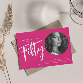 Invitation Script moderne Photo 50e anniversaire fête Hot ros