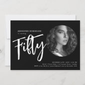 Invitation Script moderne photo 50e anniversaire fête Noir (Devant)