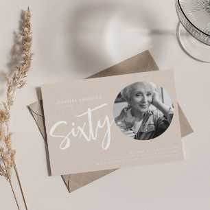 Invitation Script moderne Photo 60e anniversaire Champagne