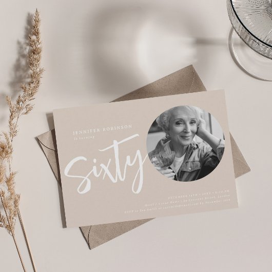 Invitation Script moderne Photo 60e anniversaire Champagne