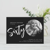 Invitation Script moderne photo 60e anniversaire fête Noir (Debout devant)