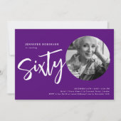 Invitation Script moderne photo 60e anniversaire fête violet (Devant)