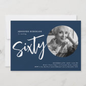 Invitation Script moderne photo 60e anniversaire Marine bleu (Devant)