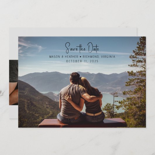 Invitation Script moderne photo complète Enregistrer la date (Devant / Derrière)