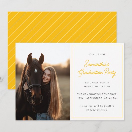 Invitation Script moderne Photo Jaune Graduation Party (Devant / Derrière)
