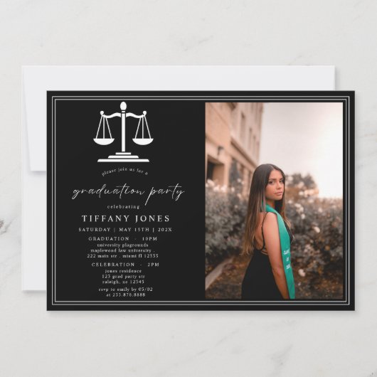 Invitation Script moderne Photo Law School Graduation Party (Devant)