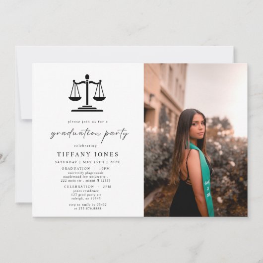 Invitation Script moderne Photo Law School Graduation Party (Devant)