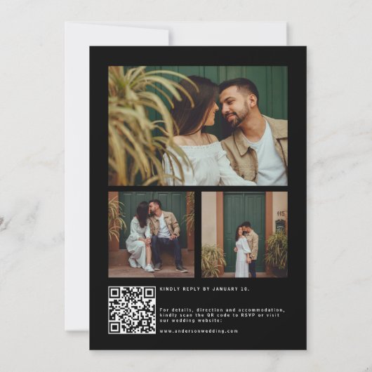 Invitation Script moderne Photo QR Code Mariage noir (Dos)
