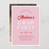 Invitation Script moderne Pink Red Edgy Graduation Party Phot (Devant / Derrière)