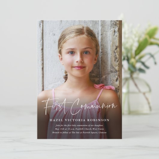 Invitation Script moderne Première communion religieuse (Debout devant)