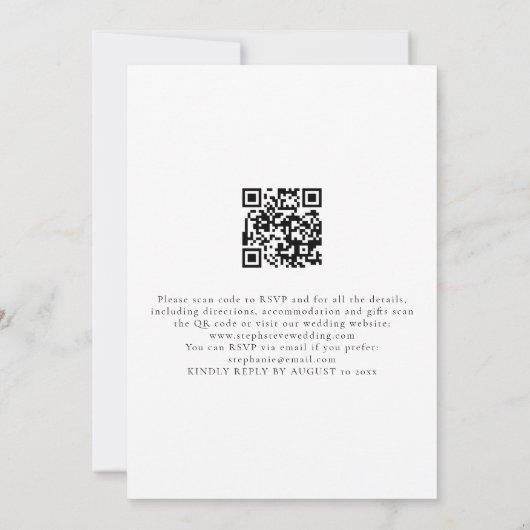 Invitation Script moderne QR Code noir et blanc Mariage (Dos)