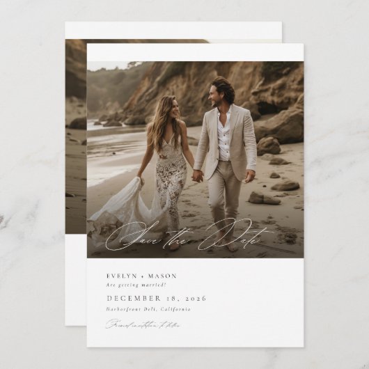 Invitation Script moderne QR Code photo mariage Enregistrer l (Devant / Derrière)