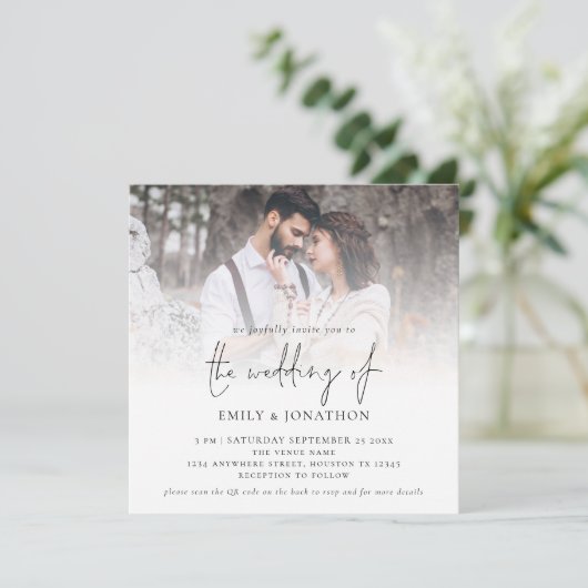 Invitation Script moderne QR Code Photo Mariage Note de Carré (Debout devant)