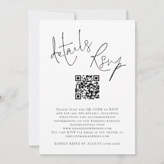 Invitation Script moderne QR Code photo tout en un Mariage (Dos)