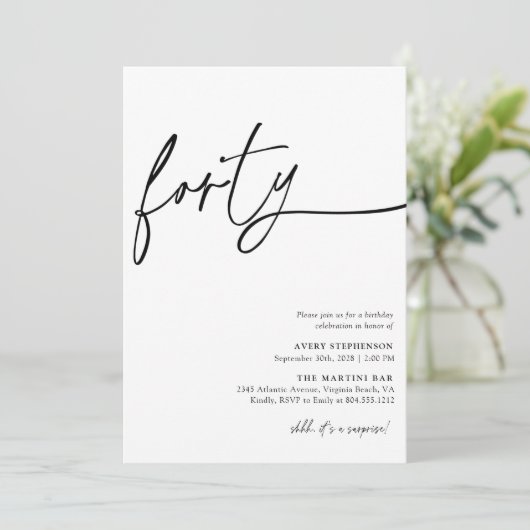 Invitation Script moderne Quarantième anniversaire (Debout devant)