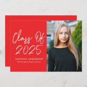 Invitation Script moderne Red Photo Graduation Party (Devant / Derrière)