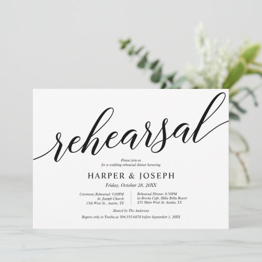 Invitation Script moderne, répétition Mariage et dîner (Debout devant)