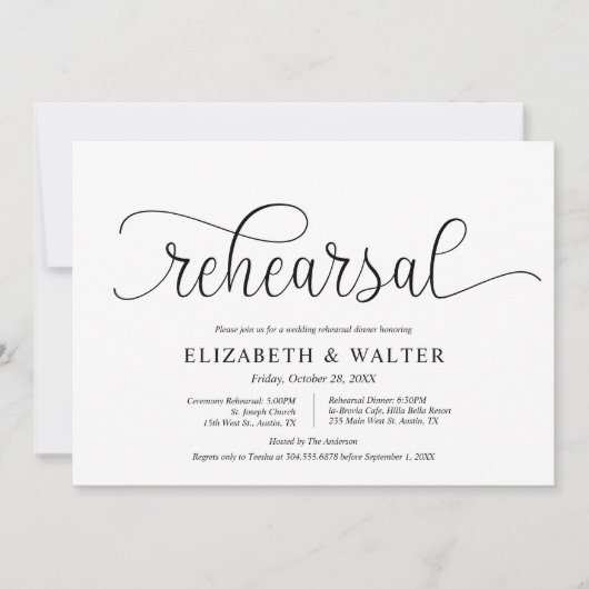 Invitation Script moderne, répétition Mariage et dîner (Devant)