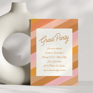 Invitation Script moderne rétro Pink Orange Graduation Party