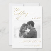 Invitation Script moderne Romantique Photo Mariage or (Devant)